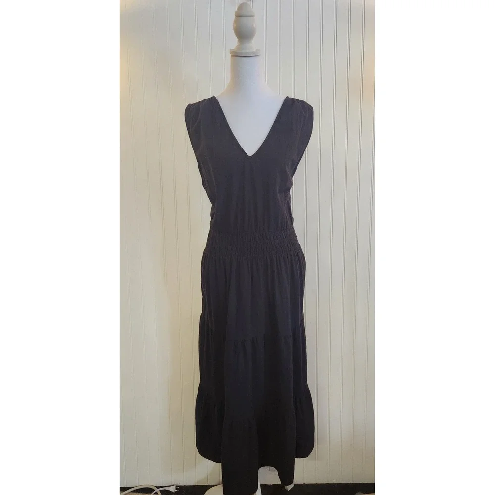 The Get Women's Black V Neck & Open Tie Back Sleeveless Maxi Tier Dress Size XL‎
